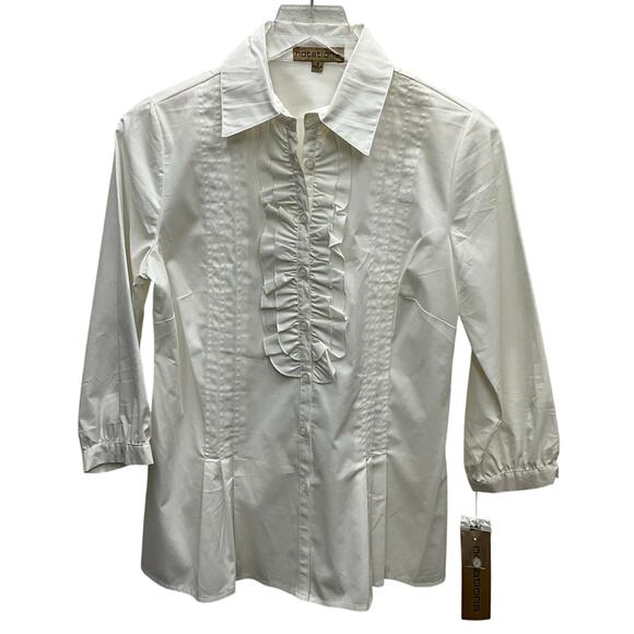 Notations White Ruffle and Tuck Blouse Size Small NWT - Picture 1 of 8